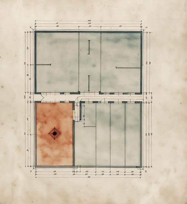 Hand-drawn floor plan of a two-unit building