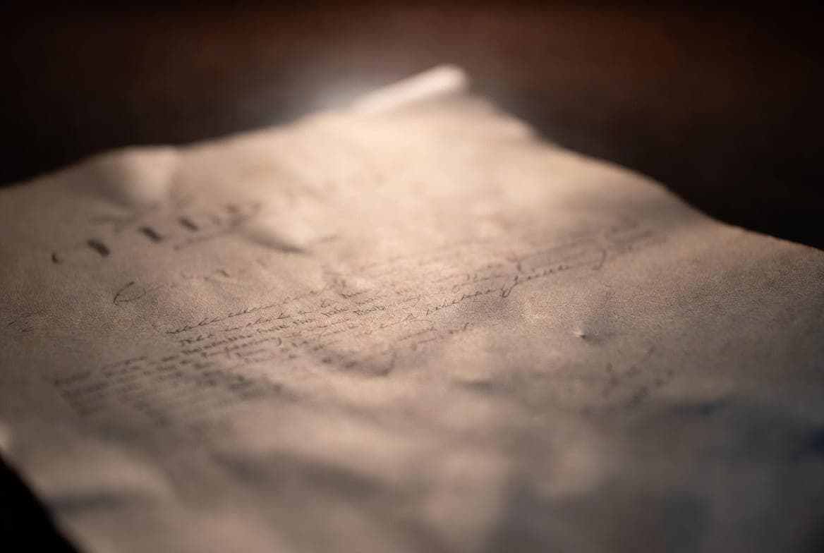 Close-up of an old recorded deed