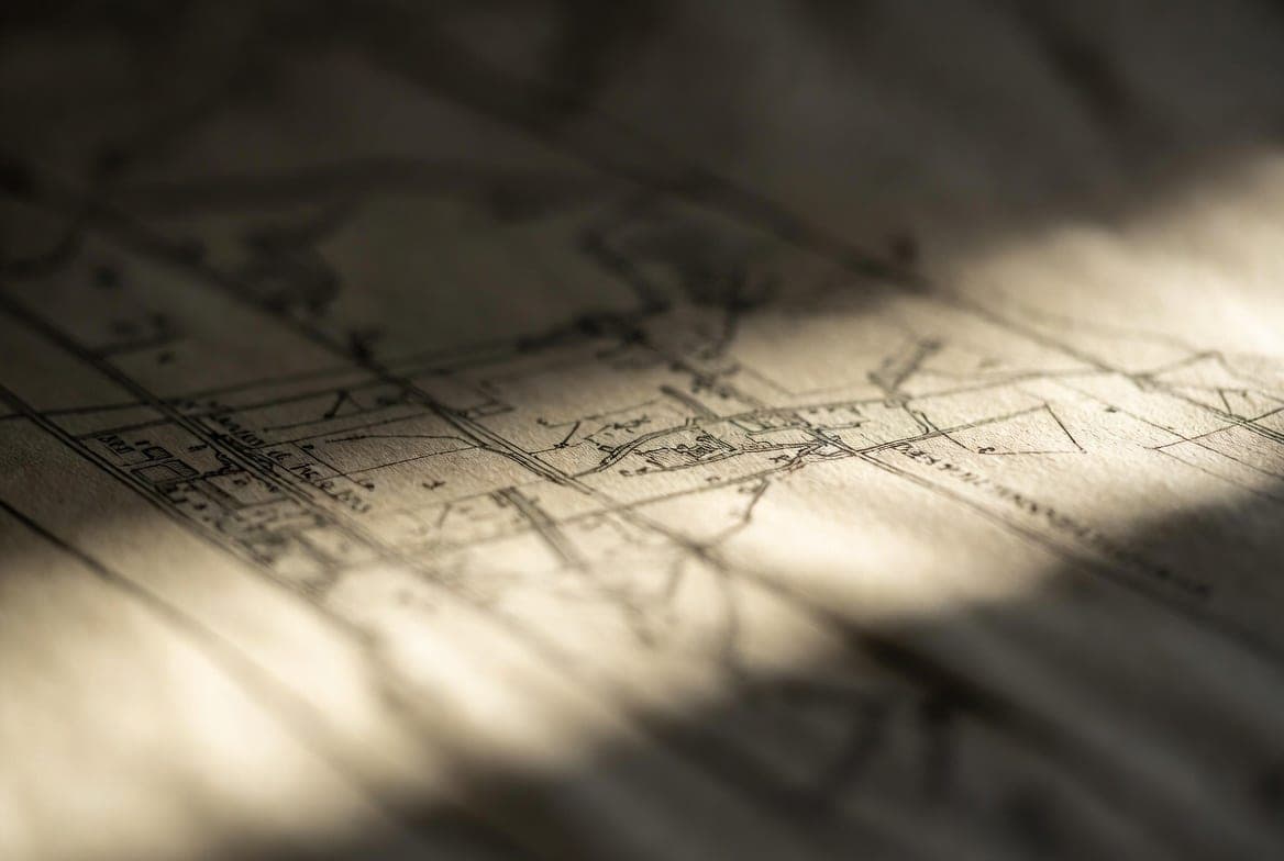 Survey sheet photographed in raking light